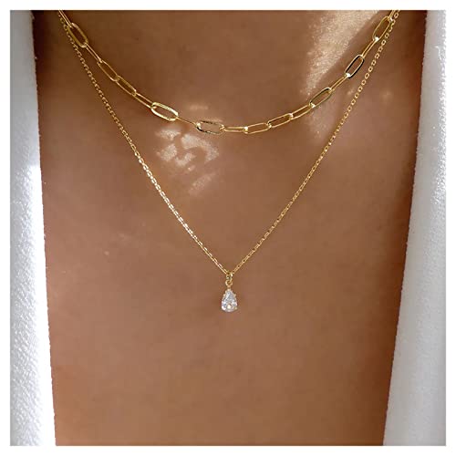 Inilbran Boho Geschichteten Kristall Choker Halskette Vintage Teardrop Kristall Anhänger Halskette Gold Strass Halskette Choker Punk Büroklammer Kette Halskette Schmuck Für Frauen Und Mädchen von Inilbran