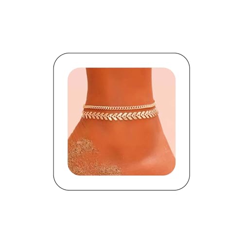 Inilbran Boho Geschichtetes Fischgräten Knöchelarmband Vintage Fischgräten Fußkette Gold Fischgrätenarmband Fischgrätenkette Fußkettchen Armband Schmuck Für Frauen Und Mädchen von Inilbran