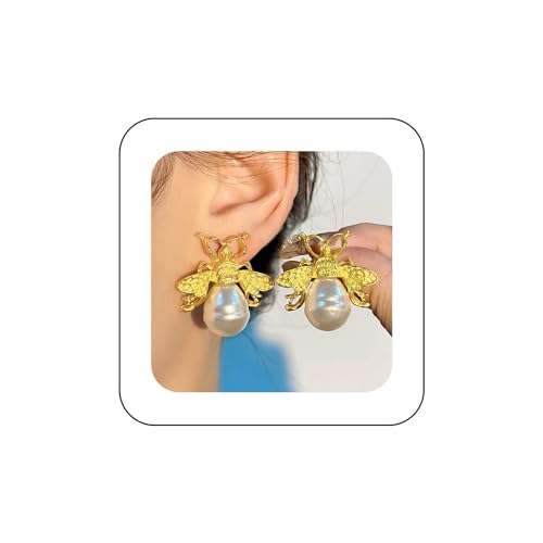 Inilbran Boho Große Biene Perlenohrringe Vintage Hummel Ohrringe Gold Große Honigbiene Ohrstecker Tier Biene Perlenohrringe Schmuck Für Frauen Und Mädchen von Inilbran