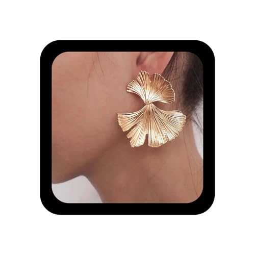 Inilbran Boho Große Ginkgo Blatt Ohrringe - Vintage Statement Ohrstecker in Blattgold für Frauen und Mädchen von Inilbran