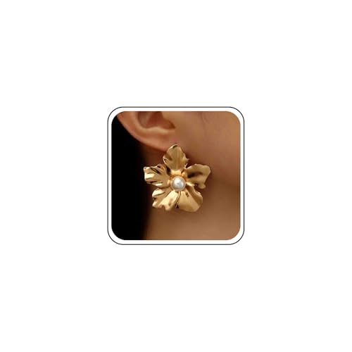 Inilbran Boho Große Blume Ohrringe - Vintage Perlen Punk Übertrieben Gold Ohrstecker Schmuck Für Frauen Und Mädchen von Inilbran
