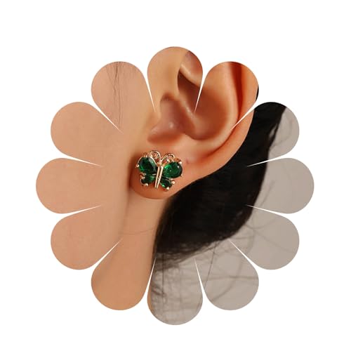 Inilbran Boho Grüner Kristall Schmetterling Ohrringe Vintage Smaragd Schmetterling Ohrringe Grün Cz Schmetterling Ohrringe Minimalistisch Schmetterling Aussage Ohrringe Schmuck Für Frauen Und Mädchen von Inilbran
