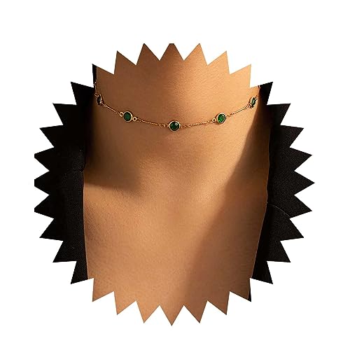Inilbran Boho Grüner Smaragd Choker Halskette Vintage Grüner Smaragd Halskette Gold Grün Cz Station Halskette Personalisierte Satelliten Halskette Kette Schmuck Für Frauen Und Mädchen von Inilbran