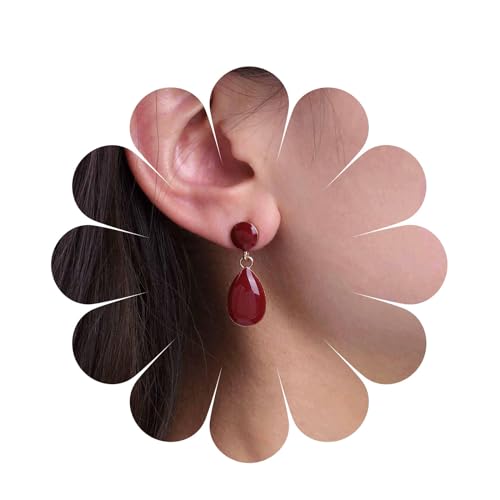 Inilbran Boho Harz Rot Oval Baumeln Ohrringe Vintage Geometrische Ovale Ohrringe Rot Emaille Tropfen Ohrringe Personalisierte Rote Scheibe Ohrstecker Schmuck Für Frauen Und Mädchen von Inilbran