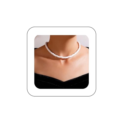 Inilbran Boho Heishi Surf-Choker-Halskette Heishi-Perlen-Choker-Halskette Vinyl-Scheiben-Perlen-Halsketten-Kette Vinyl-Perlen-Kragen-Halsketten-Ketten-Schmuck für Frauen und Mädchen von Inilbran