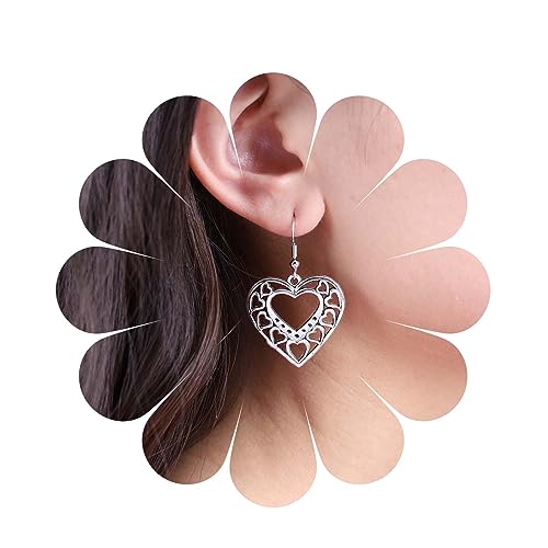 Inilbran Boho Herz Baumeln Ohrringe Vintage Hohlen Liebe Herz Ohrringe Silber Metall Herz Tropfen Ohrringe Personalisierte Herz Aussage Ohrringe Schmuck Für Frauen Und Mädchen von Inilbran