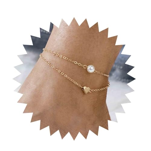 Inilbran Boho Herz Knöchelarmband Gold Geschichtet Perle Fußkettchen Armband Liebe Herz Kette Fußkettchen Weiße Perle Herz Fußkettchen Fußkette Schmuck Für Frauen Und Mädchen von Inilbran
