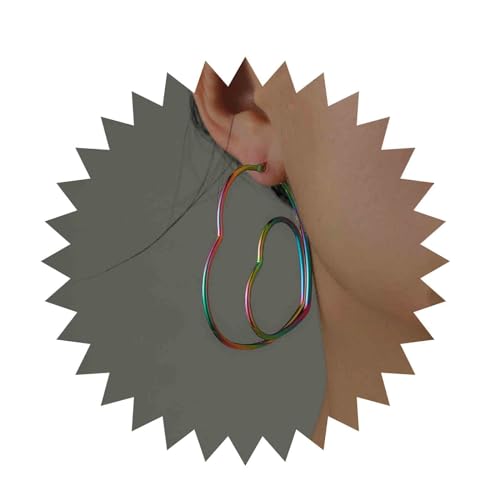Inilbran Boho-Herz-Reifen-Ohrringe Bunte Reif-Herz-Ohrringe Vintage-Doppelherz-Tropfen-Ohrringe Großes Herz Übertreiben Ohrringe Schmuck Für Frauen Und Mädchen von Inilbran