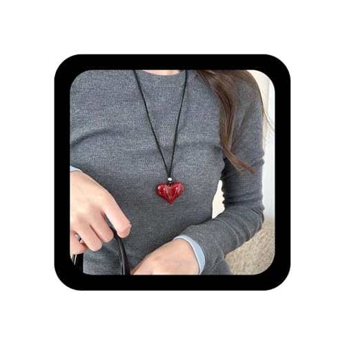Inilbran Boho Herz Samt Halskette Lange Samt Herz Halskette Kette Rote Herzen Liebe Halsketten Rote Herz Anhänger Schlüsselbein Halsketten Für Frauen von Inilbran