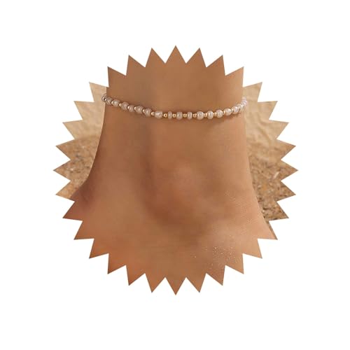 Inilbran Boho Hippie Perle Knöchel Armbänder Gold Samen Perle Knöchel Armband Weiß Reis Perlen Fußkettchen Minimalistischen Strand Fußkettchen Fußkette Schmuck Für Frauen Und Mädchen von Inilbran