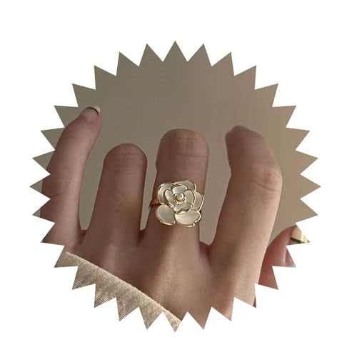 Inilbran Boho Kamelie Blume Ringe Vintage Perle Kamelie Offene Ringe Weiße Kamelie Perle Ringe Kamelie Einstellbar Stapeln Ringe Schmuck Für Frauen Und Mädchen von Inilbran