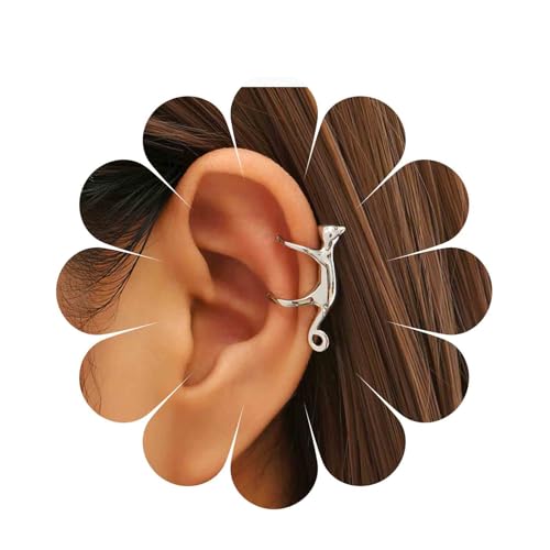 Inilbran Boho Katze Ohr Manschette Wrap Ohrringe Vintage Katze Knorpel Manschette Ohrringe Silber Katze Manschette Ohrringe Minimalistisch Kätzchen Katze Nicht Piercing Ohrringe Schmuck von Inilbran