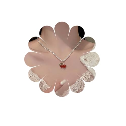 Inilbran Boho Kirsche Anhänger Halskette Vintage Perlenkette Choker Halskette Rote Kirsche Perlenkette Verstellbar Barock Perlenkette Halskette Schmuck Für Frauen von Inilbran