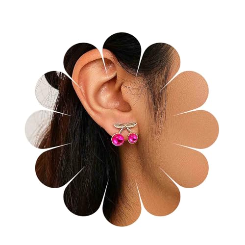 Inilbran Boho Kirsche Ohrringe Vintage Kirsche Kristall Ohrringe Winzige Kirschen Ohrstecker Minimalistischen Kirschen Edelstein Ohrring Für Frauen (rosa) von Inilbran