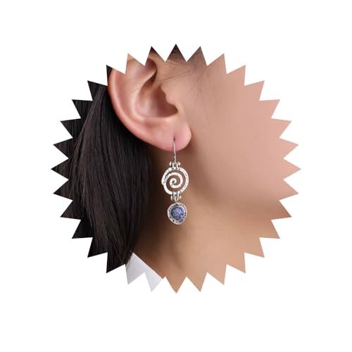 Inilbran Boho Kreis Spirale Baumeln Ohrringe Vintage Lapislazuli Teardrop Ohrringe Silber Tribal Verdreht Tropfen Ohrringe Ethnischen Saphir Wassertropfen Haken Ohrringe Schmuck Für Frauen von Inilbran