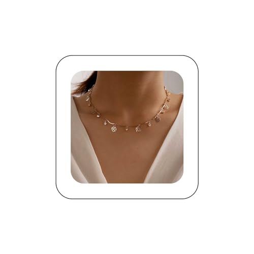 Inilbran Boho Kristall Anhänger Halskette Gold hohle Blume Choker Halskette VintagEwinziger Kristall baumelnde Halskette Choker kurze CZQuaste Halskette Kette Schmuck für Frauen und Mädchen von Inilbran