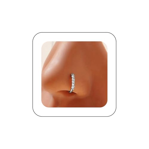 Inilbran Boho Kristall Bar Clip Auf Nasenring Vintage Cz Manschette Hoop Nasenring Silber Bar Faux Clip Auf Nase Ring Strass Kein Piercing Nase Ring Schmuck Für Frauen von Inilbran