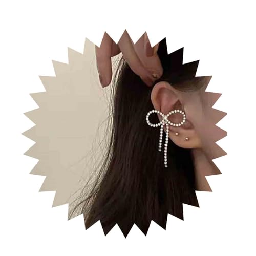 Inilbran Boho Kristall Bogen Ohr Clip Ohrringe Vintage Silber Cz Knorpel Clip Ohrringe Strass Bogen Clip Manschette Ohrringe Minimalistischen Bogen Wrap Hoop Ohrringe Kein Piercing Ohrringe (rechts) von Inilbran
