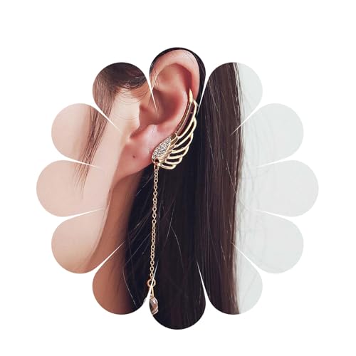 Inilbran Boho Kristall Flügel Ohr Manschette Ohrringe Vintage Engel Flügel Manschette Knorpel Ohrringe Gold Flügel Cz Kette Baumeln Ohrringe Flügel Kein Piercing Clip Ohrringe Schmuck Für Frauen von Inilbran