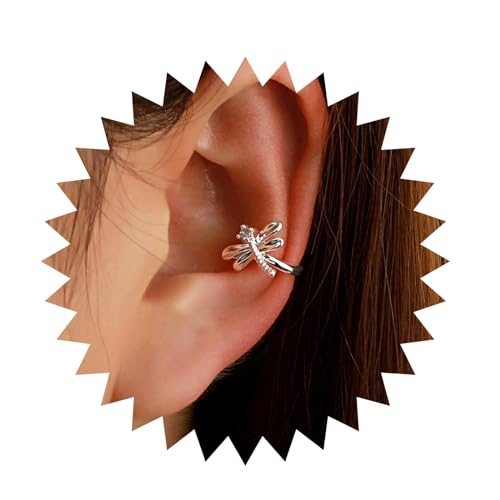 Inilbran Boho Kristall Libelle Ohrmanschette - Vintage Clip-On Ohrringe Silber - Knorpel Schmuck Ohne Piercing Für Frauen Und Mädchen von Inilbran
