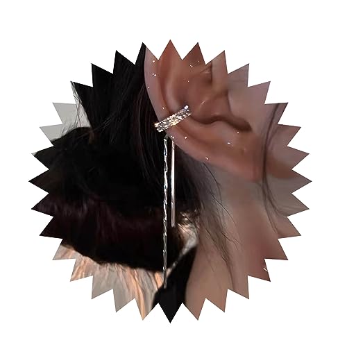 Inilbran Boho Kristall Ohr Manschette Wrap Ohrring Silber Strass Knorpel Manschette Ohrring Vintage Quaste Kette Tropfen Ohrringe Minimalistisch Nicht Piercing Ohr Clip Manschette Wrap Ohrringe von Inilbran