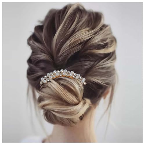 Inilbran Boho Kristall Perle Haar Kamm Hochzeit Braut Strass Haar Clip Kamm Glänzend Strass Kristall Braut Kamm Clip Vintage Perle Haar Kamm Kopfbedeckung Für Frauen (Stil A) von Inilbran