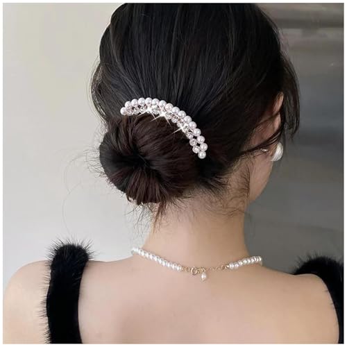 Inilbran Boho Kristall Perle Haar Kamm Strass Hochzeit Braut Haar Clip Kamm Glänzend Strass Kristall Braut Kamm Clip Vintage Perle Haar Kamm Kopfbedeckung Für Frauen (Stil B) von Inilbran