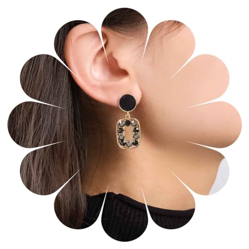Inilbran Boho Kristall Quadrat Baumeln Ohrringe Vintage Schwarz Harz Kreis Ohrstecker Gold Hohl Quadrat Tropfen Ohrringe Cz Geometrische Quadrat Ohrringe Schmuck Für Frauen Und Mädchen von Inilbran