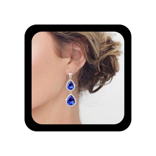 Inilbran Boho Kristall Saphirohrringe Blaue Saphir Edelsteinohrringe Kristall Tränenohrring Blaue Edelstein Kronleuchterohrringe Hochzeitsstrassschmuck für Frauen von Inilbran