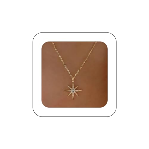 Inilbran Boho-Kristall-Stern-Halskette Vintage Sunburst Choker Gold Cz Sonne Anhänger Frauen Und Mädchen von Inilbran