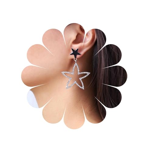 Inilbran Boho Kristall Stern Ohrringe Silber Cz Hohlen Stern Baumeln Ohrringe Schwarz Acryl Stern Ohrstecker Personalisierte Große Cz Stern Tropfen Ohrringe Schmuck Für Frauen Und Mädchen von Inilbran