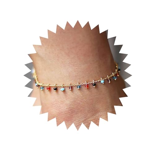 Inilbran Boho Kristallperlen Fußkettchen Regenbogen Glasperlen Anhänger Knöchelarmband Vintage Mehrfarbige Glasperlen Knöchelkette Armband Bunte Perlen Kugel Fußkette Schmuck Für Frauen Und Mädchen von Inilbran