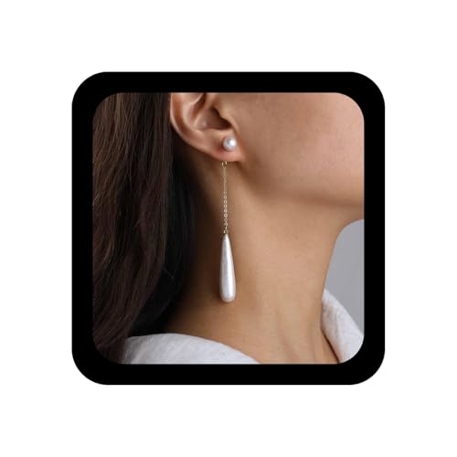 Inilbran Boho Lange Perle Ohr Jacke Ohrringe Vintage Perle Teardrop Ohrringe Weiße Perlen Baumeln Ohrring Personalisierte Wassertropfen Vorne Zurück Ohrring Schmuck Für Frauen von Inilbran