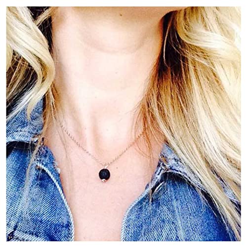 Inilbran Boho Lava Bead Clavicle Halskette Vintage Runde Perle Anhänger Halskette Kette Schwarz Lava Rock Stein Perle Anhänger Halskette Choker Gold Runde Tropfen Halskette Schmuck Für Frauen Und von Inilbran