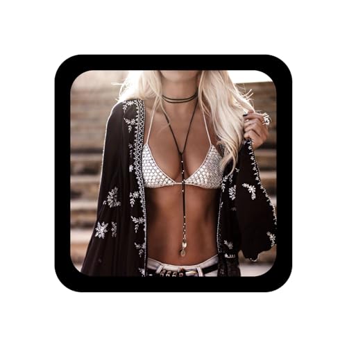 Inilbran Boho Layered Velvet Y Lariat Halskette für Damen und Mädchen - Schwarzes Wildleder Y Drop Halskette Gothic Disc Coin - Lange Quastenkette - Schmuck für Frauen und Mädchen von Inilbran