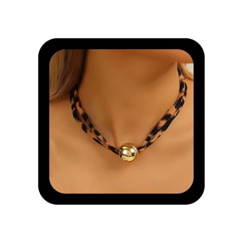 Inilbran Boho Leopard Druck Halskette Große Perle Ball Anhänger Halskette Klobig Perlen Erklärung Halsketten Leopard Choker Halsketten Schmuck Für Frauen von Inilbran