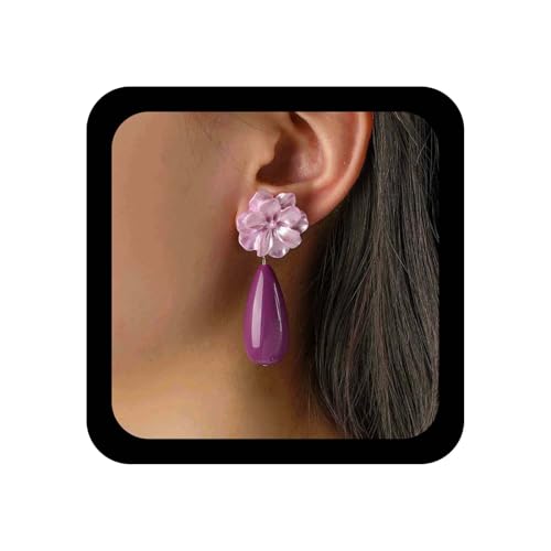Inilbran Boho Lila Acryl Teardrop Ohrringe Vintage Blume Blütenblatt Ohrstecker Große Lila Harz Wassertropfen Ohrring Personalisierte Blume Wassertropfen Ohrring Schmuck Für Frauen von Inilbran