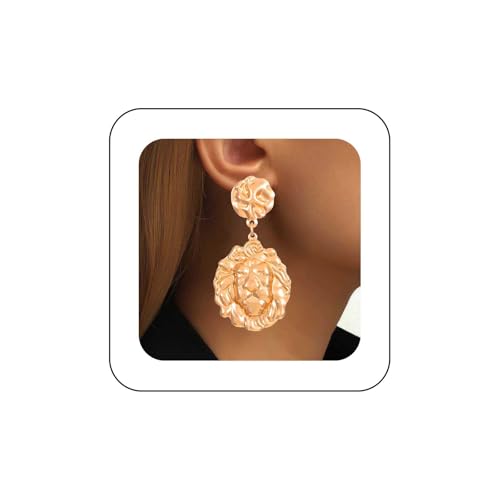 Inilbran Boho Löwe Baumeln Ohrringe Vintage Texturiert Löwe Ohrringe Gold Löwe Münze Tropfen Ohrringe Punk Gehämmert Scheibe Ohrstecker Schmuck Für Frauen von Inilbran