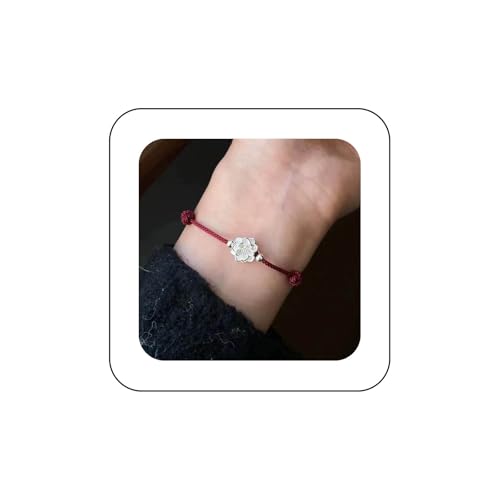 Inilbran Boho Lotus Blumenhandarmband Rot geflochtene Seilkette Kabelbaum Vintage Blumen Slave Kette Hand Lily Blütenblätter verstellbarer Slave Kettenschmuck für Frauen von Inilbran