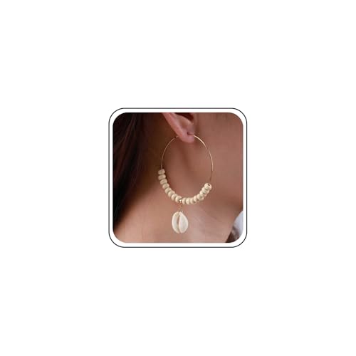 Inilbran Boho Meer Muschel Baumeln Tropfen Ohrringe Vintage Cowrie Perle Ohrringe Strand Muschel Huggie Hoop Ohrringe Große Hohle Kreis Anhänger Ohrringe Schmuck Für Frauen Und Mädchen von Inilbran