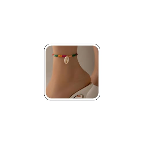 Inilbran Boho Meer Muschel Knöchel Armbänder Bunte Samen Perle Knöchel Armband Regenbogen Reis Perle Fußkettchen Sommer Strand Kaurimuschel Fußkettchen Fußkette Schmuck Für Frauen Und Mädchen von Inilbran