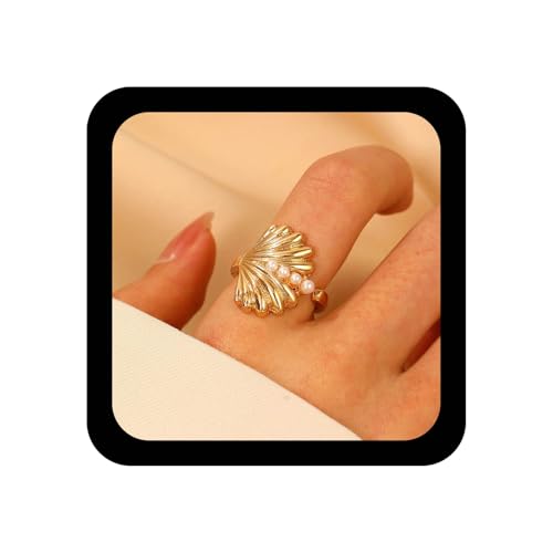 Inilbran Boho Meer Muschel Ring Muschel Offen Ring Einstellbar Jakobsmuschel Fingerringe Ozean Strand Aussage Ringe Für Frauen von Inilbran