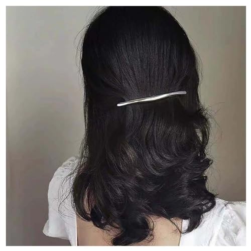 Inilbran Boho Metall Haarspangen Vintage Einfache Lange Bar Manschette Barrette Silber Gebogene Feder Haarnadeln Dekorative Haarschmuck Für Frauen Kopfschmuck von Inilbran