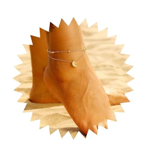 Inilbran Boho Mond Anhänger Knöchelarmband Satellit Mond Tropfen Fußkettchen Armband Vintage Mondsichel Kette Fußkettchen Gold Mond Fußkettchen Fußkette Schmuck Für Frauen Und Mädchen von Inilbran