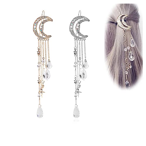 Inilbran Boho Mond Haarspange Kristall Quaste Haarspange Hohlen Halbmond Haarspange Strass Perlen Baumeln Haarnadel Clip Für Frauen Und Mädchen Haarschmuck Kopfschmuck von Inilbran