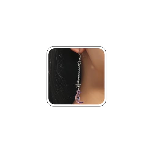 Inilbran Boho Mondsichel Tropfen Ohrringe Silber Stern Quaste Kette Ohrringe Vintage Acryl Mond Baumeln Ohrringe Lange Quaste Kette Haken Ohrringe Schmuck Für Frauen Und Mädchen von Inilbran