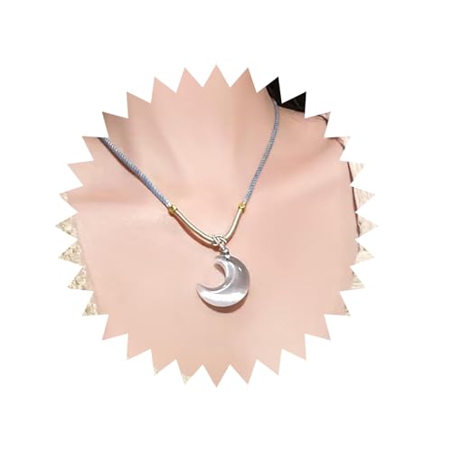 Inilbran Boho Mondstein Mond Anhänger Halskette Vintage Mondsichel Halskette Weiß Geflochtenes Seil Choker Halskette Einstellbar Opal Mond Halskette Schmuck Für Frauen von Inilbran