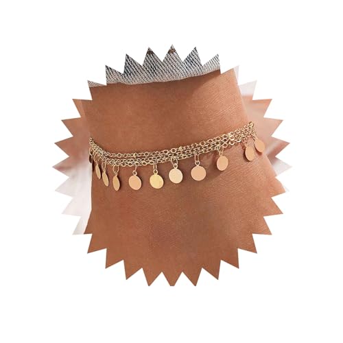 Inilbran Boho Münze Fußkettchen Armband Geschichtet Münze Anhänger Knöchel Armband Vintage Scheibe Kette Fußkettchen Gold Runde Münze Scheibe Fußkettchen Fußkette Schmuck Für Frauen Und Mädchen von Inilbran