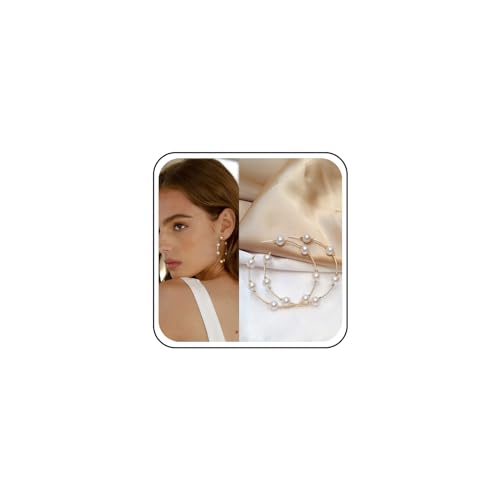 Inilbran Boho Offene Große Kreisförmige Ohrringe Runde Geperlte Perlen-Reifen-Ohrringe Goldene Perle Huggies Hoop Ohrringe Retro Perle Baumelnden Ohrringe Schmuck Für Frauen Und Mädchen (kleiner) von Inilbran