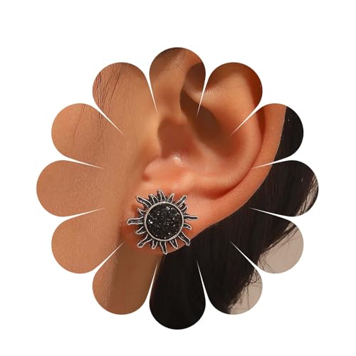 Inilbran Boho Onyx Sonnen Ohrringe Vintage Sunburst Ohrstecker Schwarz Cz Sonnenblumen Ohrringe Minimalistisch Schwarz Ohrringe Schmuck Für Frauen Und Mädchen von Inilbran